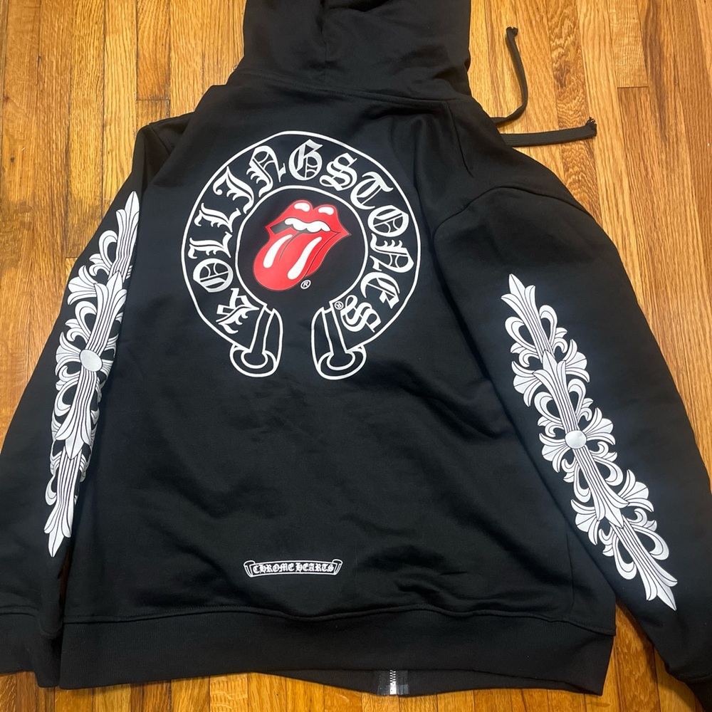 Black chrome heart x rolling stone Zip-Up Hoodie - Picture 3 of 4